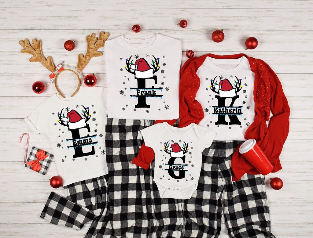 Custom Christmas Shirt With Name, Family Christmas Name Shirt, Personalized Christmas Family T-Shirt, Alphabet Christmas Family Shirt