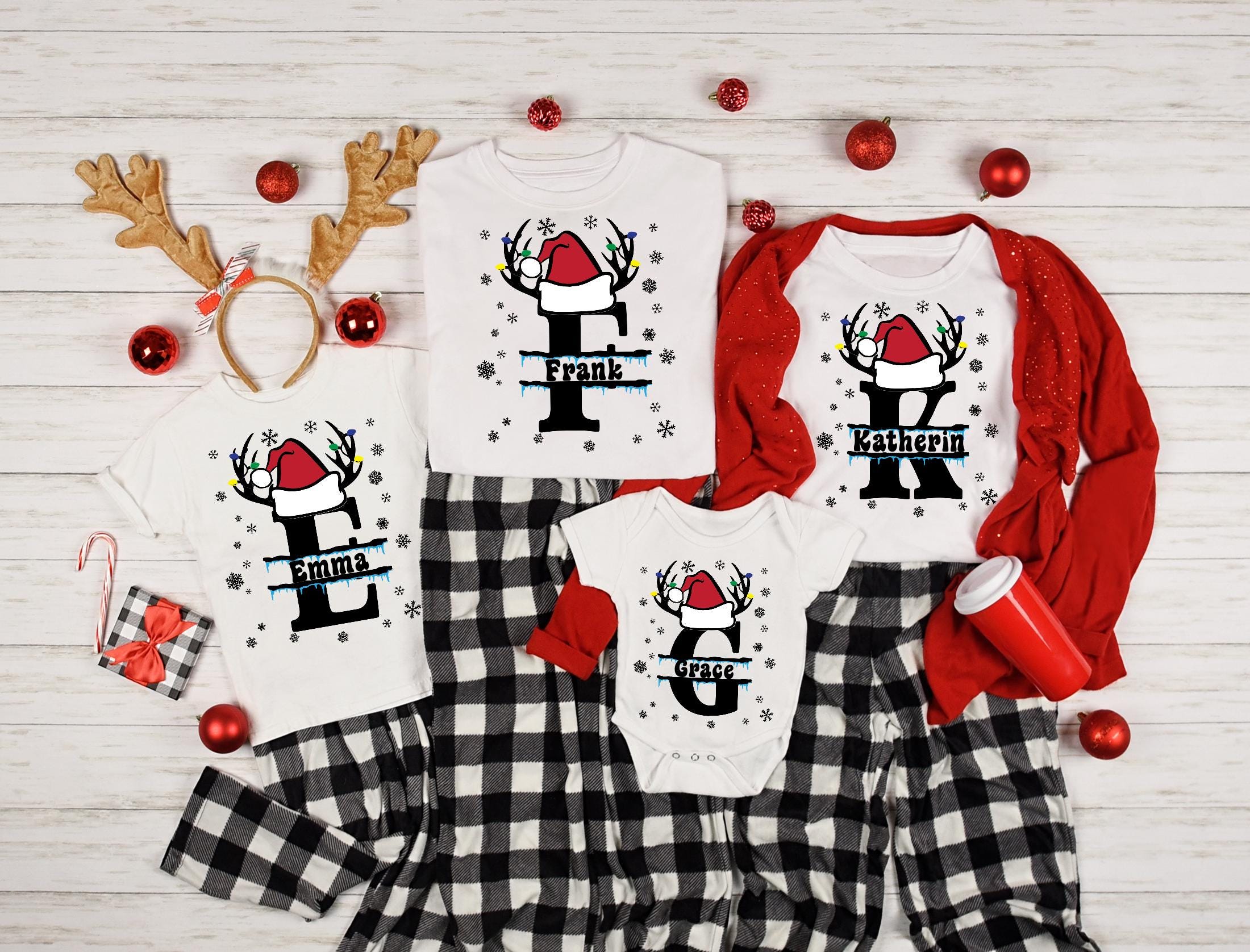 Custom Christmas Shirt With Name, Family Christmas Name Shirt, Personalized Christmas Family T-Shirt, Alphabet Christmas Family Shirt