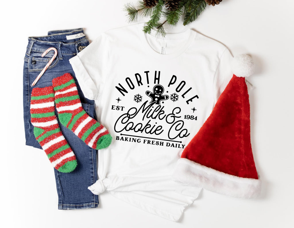 North Pole Milk & Cookie Co Shirt, Cooking Shirt, Baking Shirt, Christmas Shirt,  North Pole Shirt, Christmas Sweatshirt, Holiday T