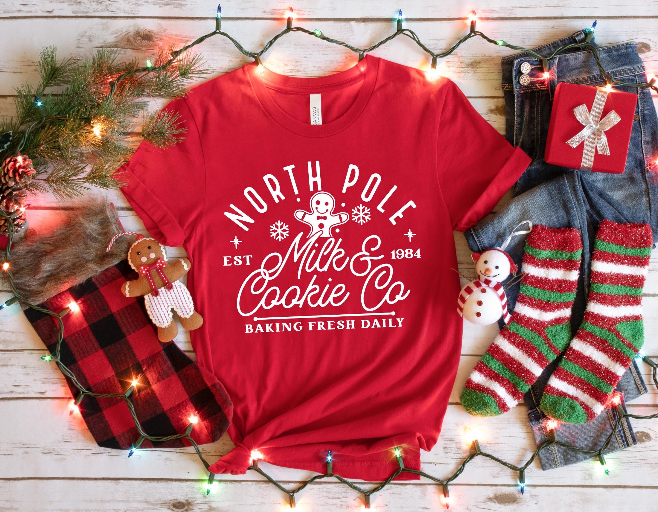 North Pole Milk & Cookie Co Shirt, Cooking Shirt, Baking Shirt, Christmas Shirt,  North Pole Shirt, Christmas Sweatshirt, Holiday T