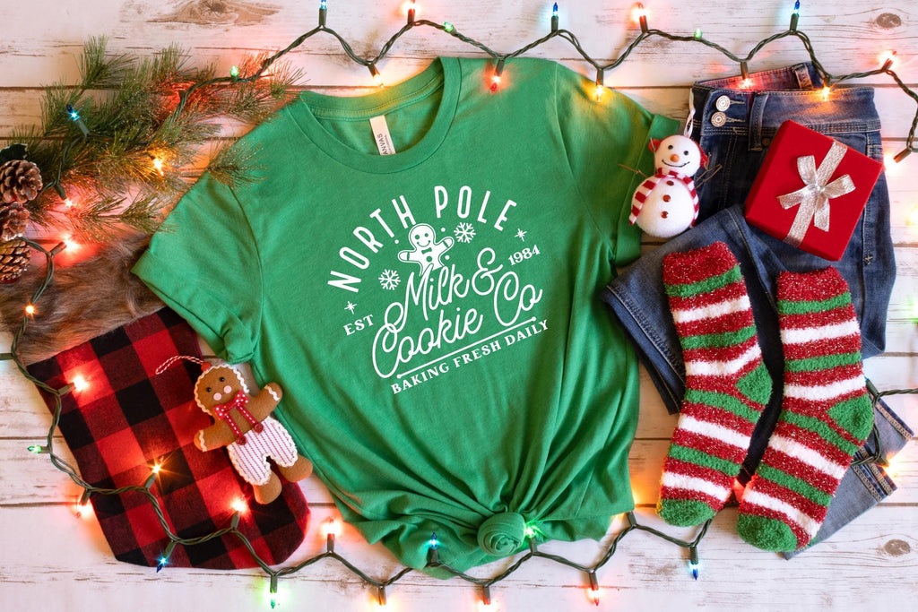 North Pole Milk & Cookie Co Shirt, Cooking Shirt, Baking Shirt, Christmas Shirt,  North Pole Shirt, Christmas Sweatshirt, Holiday T