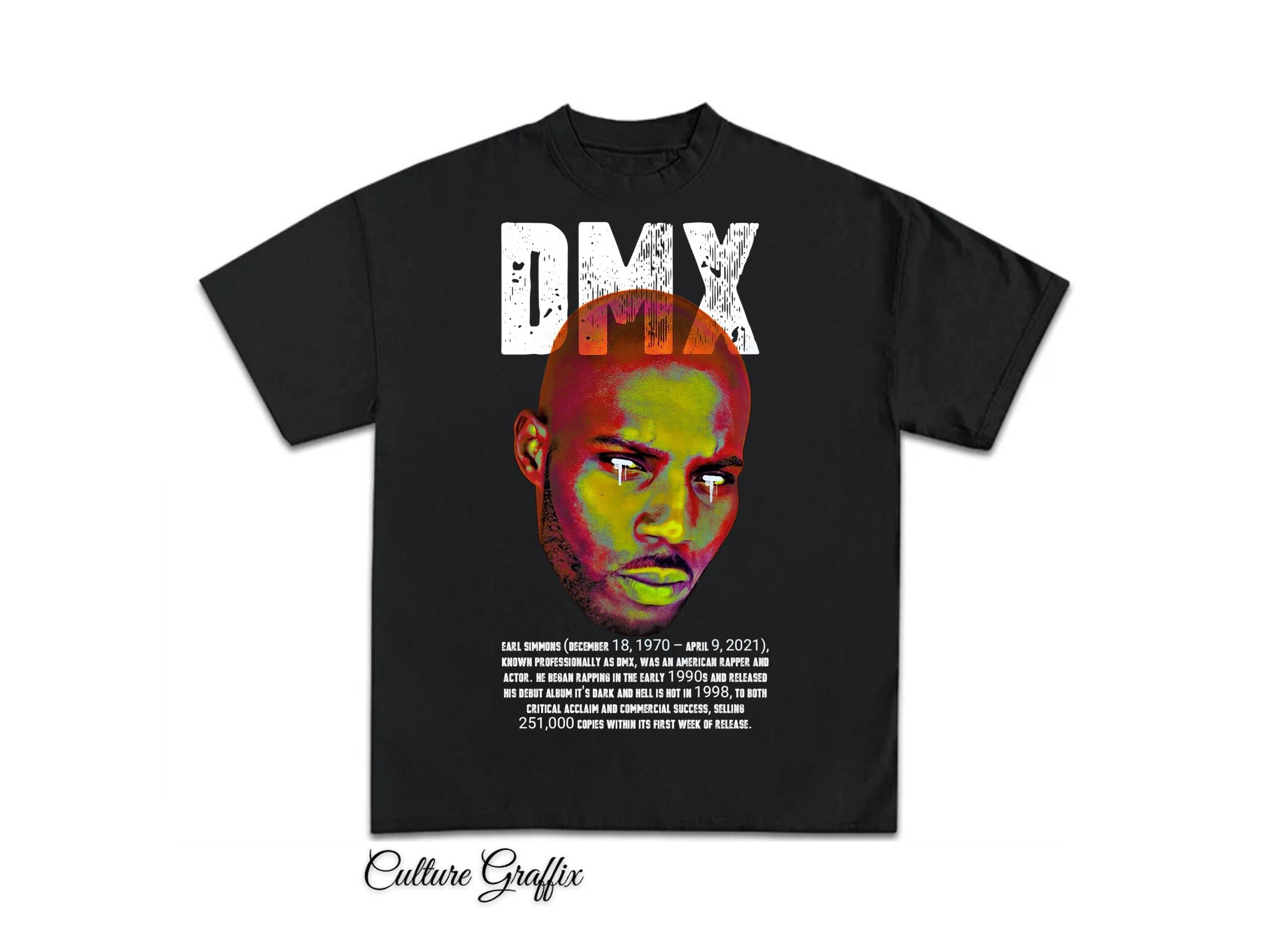 DMX Shirt, Vintage Black Rap Tee, Hip Hop Graphic Print T-Shirt, Merch T Shirt DMX, Oversized Medium Heavy Cotton Black Tee Shirt