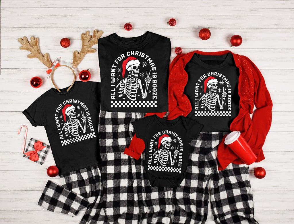 All I Want For Christmas Is Booze Shirt, Funny Drinking Shirt, Skeleton Christmas shirt,  Skeleton Christmas Sweatshirt, Christmas Shirt