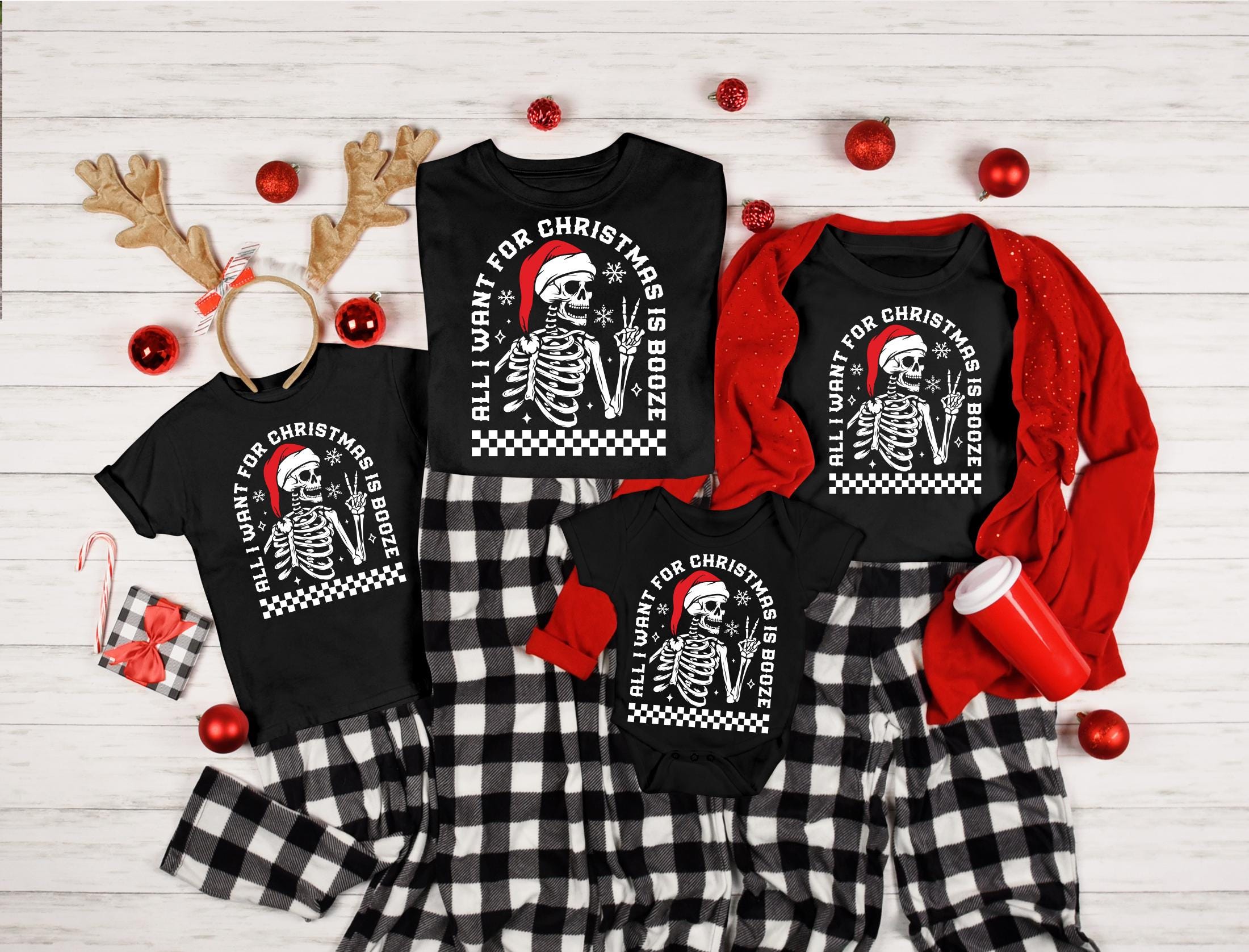 All I Want For Christmas Is Booze Shirt, Funny Drinking Shirt, Skeleton Christmas shirt,  Skeleton Christmas Sweatshirt, Christmas Shirt