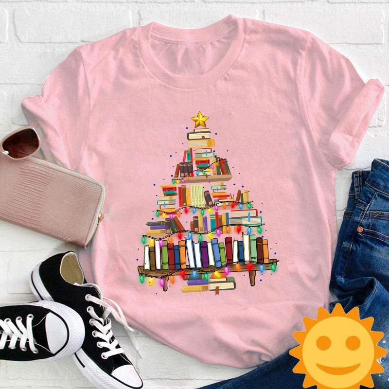 Book Christmas Tree Teacher Vintage T-Shirt, Christmas Shirt, Cute Christmas Gift, Reading Gift Shirt, Book Shirt