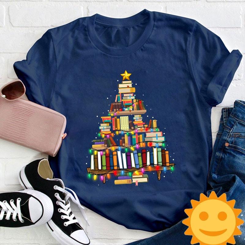 Book Christmas Tree Teacher Vintage T-Shirt, Christmas Shirt, Cute Christmas Gift, Reading Gift Shirt, Book Shirt