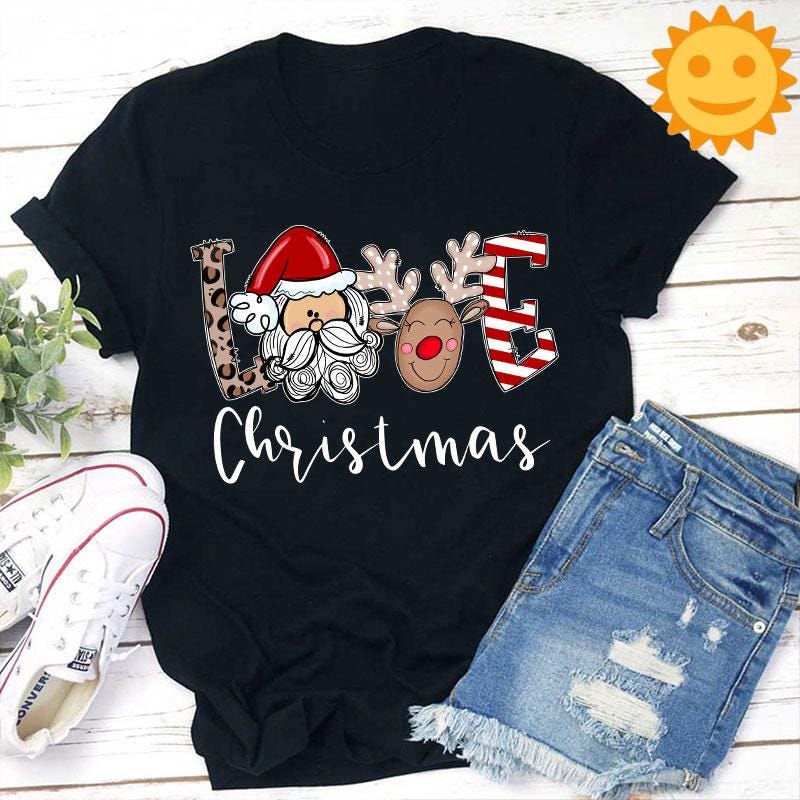 Love Christmas Teacher Vintage T-Shirt, Christmas Shirt, Cute Christmas Gift, Santa Claus Shirt, Santa Reindeer Shirt