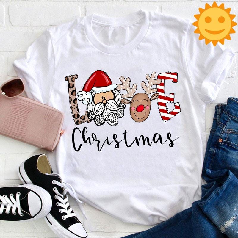 Love Christmas Teacher Vintage T-Shirt, Christmas Shirt, Cute Christmas Gift, Santa Claus Shirt, Santa Reindeer Shirt