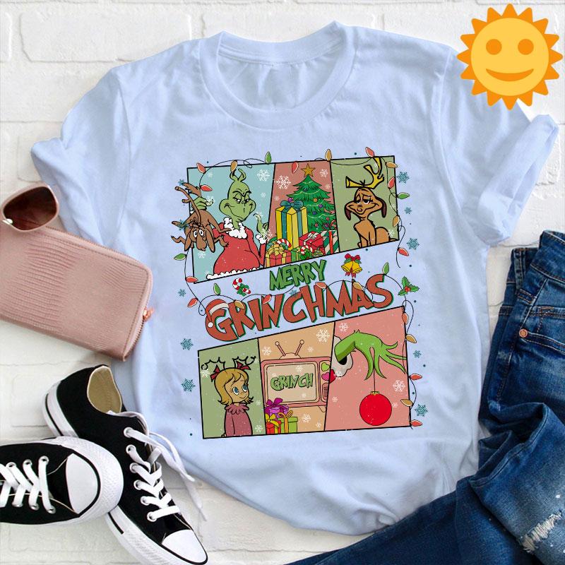 Merry Christmas Teacher Vintage T-Shirt, Christmas Shirt, Cute Christmas Gift, Santa Claus Shirt, Reindeer Shirt, Christmas Elf Shirt