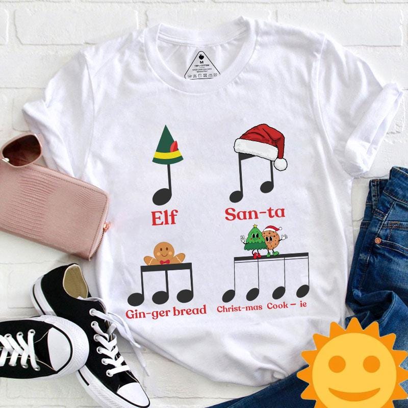 Elf Santa Music Note Teacher Vintage T-Shirt, Christmas Shirt, Cute Christmas Gift, Music Teacher Gift, Music Note Shirt