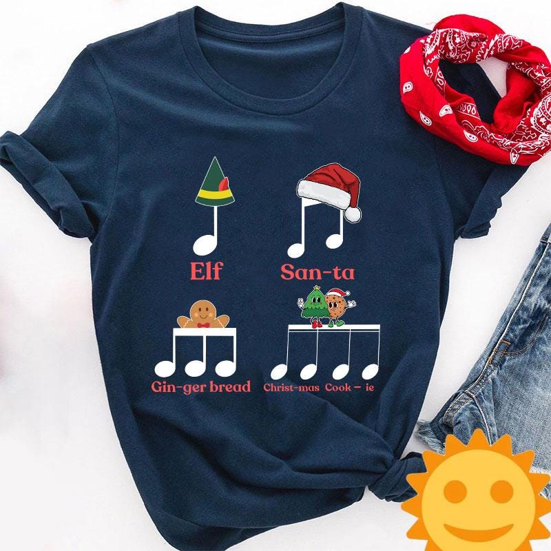 Elf Santa Music Note Teacher Vintage T-Shirt, Christmas Shirt, Cute Christmas Gift, Music Teacher Gift, Music Note Shirt