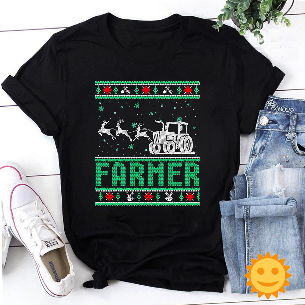 Farmer Ugly Christmas Vintage T-Shirt, Christmas Gift, Reindeer Santa Sleigh Shirt, Ugly Santa Shirt, Farm Life Shirt