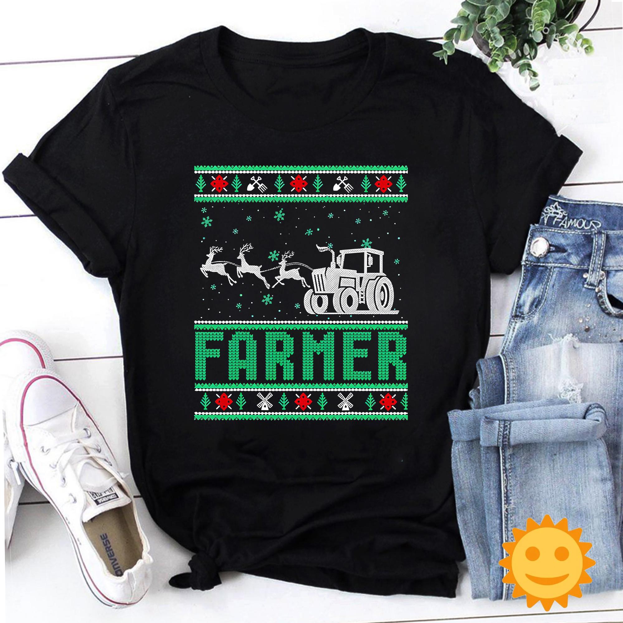 Farmer Ugly Christmas Vintage T-Shirt, Christmas Gift, Reindeer Santa Sleigh Shirt, Ugly Santa Shirt, Farm Life Shirt