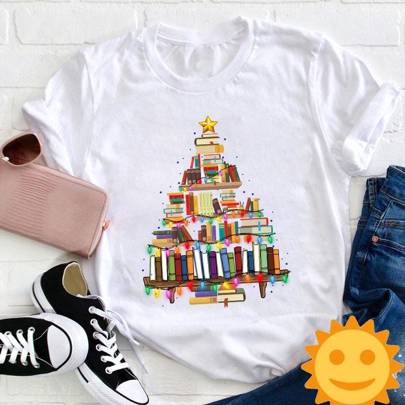Book Christmas Tree Teacher Vintage T-Shirt, Christmas Shirt, Cute Christmas Gift, Reading Gift Shirt, Book Shirt
