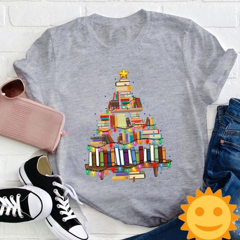 Book Christmas Tree Teacher Vintage T-Shirt, Christmas Shirt, Cute Christmas Gift, Reading Gift Shirt, Book Shirt