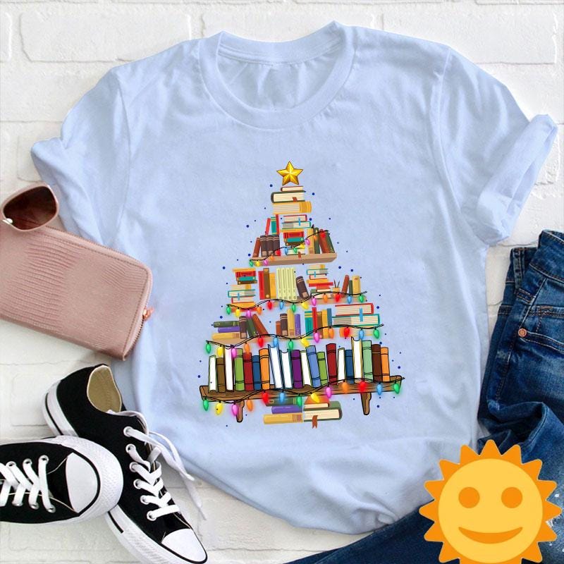 Book Christmas Tree Teacher Vintage T-Shirt, Christmas Shirt, Cute Christmas Gift, Reading Gift Shirt, Book Shirt