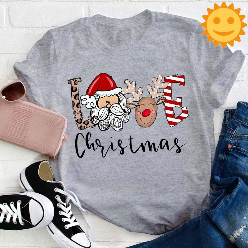 Love Christmas Teacher Vintage T-Shirt, Christmas Shirt, Cute Christmas Gift, Santa Claus Shirt, Santa Reindeer Shirt