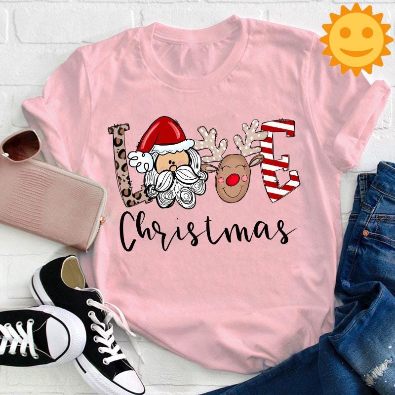 Love Christmas Teacher Vintage T-Shirt, Christmas Shirt, Cute Christmas Gift, Santa Claus Shirt, Santa Reindeer Shirt