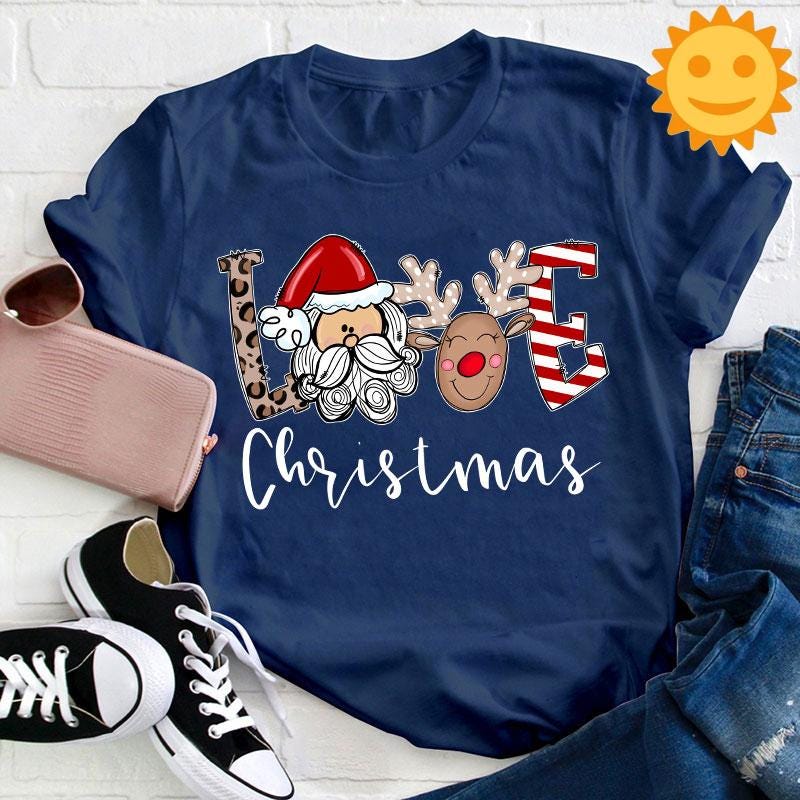 Love Christmas Teacher Vintage T-Shirt, Christmas Shirt, Cute Christmas Gift, Santa Claus Shirt, Santa Reindeer Shirt