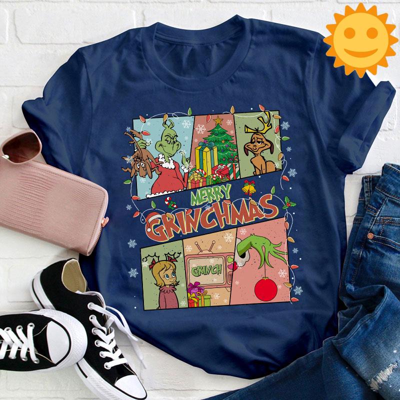 Merry Christmas Teacher Vintage T-Shirt, Christmas Shirt, Cute Christmas Gift, Santa Claus Shirt, Reindeer Shirt, Christmas Elf Shirt