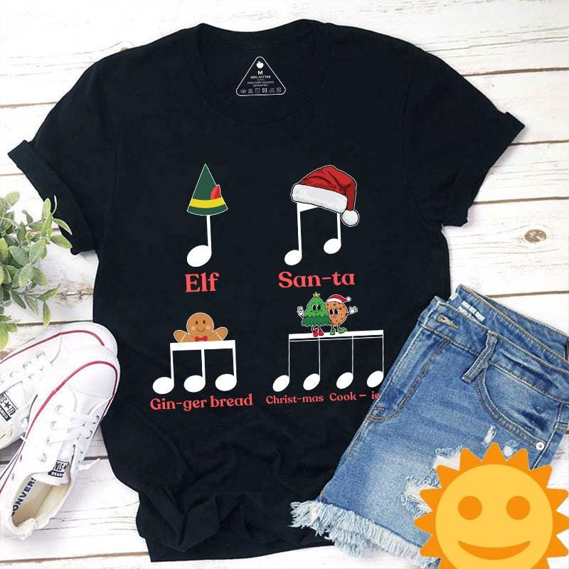 Elf Santa Music Note Teacher Vintage T-Shirt, Christmas Shirt, Cute Christmas Gift, Music Teacher Gift, Music Note Shirt