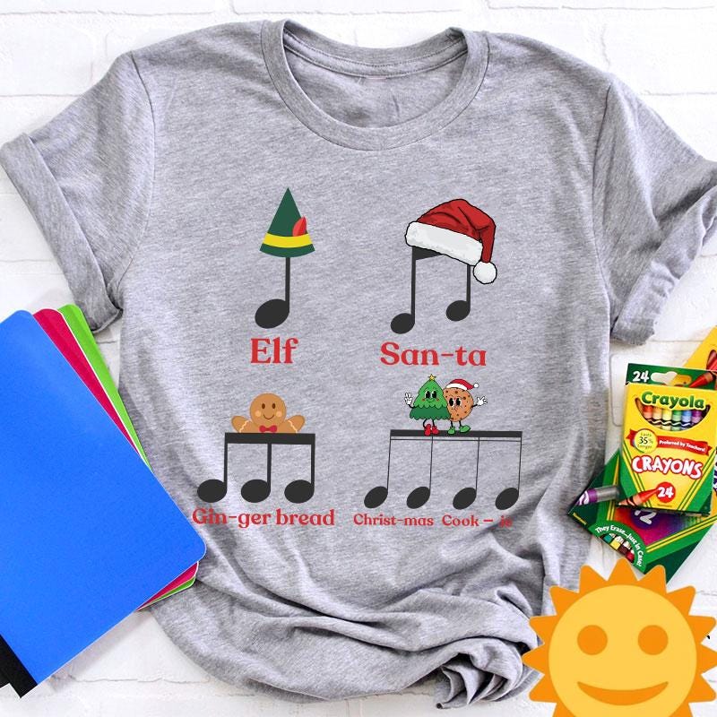 Elf Santa Music Note Teacher Vintage T-Shirt, Christmas Shirt, Cute Christmas Gift, Music Teacher Gift, Music Note Shirt