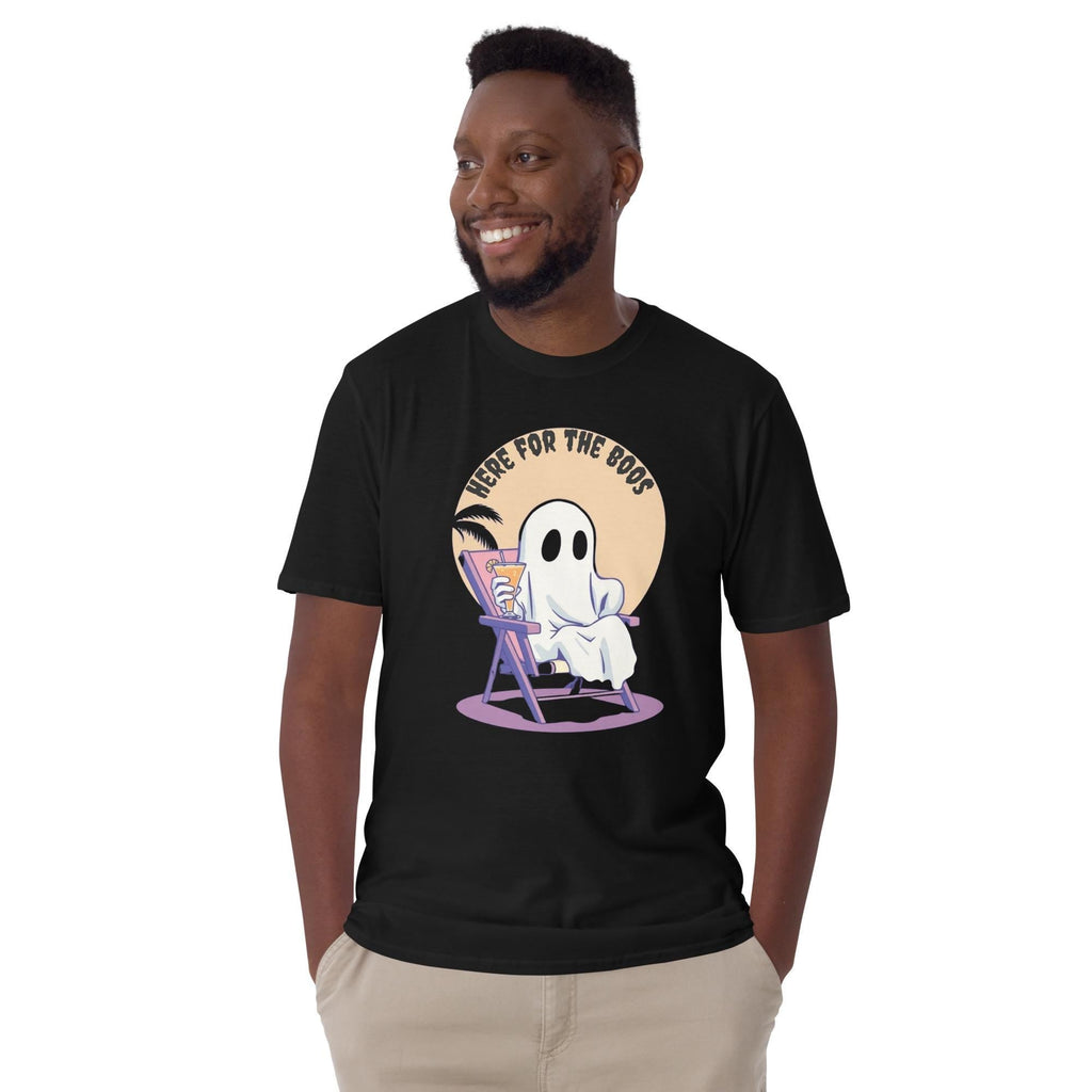 Here for the Boos Funny Soft Style T-Shirt, Halloween Shirt, Ghost Graphic Tee, Spooky Tee, Casual Halloween Tee, Boo Shirt, Halloween Gift