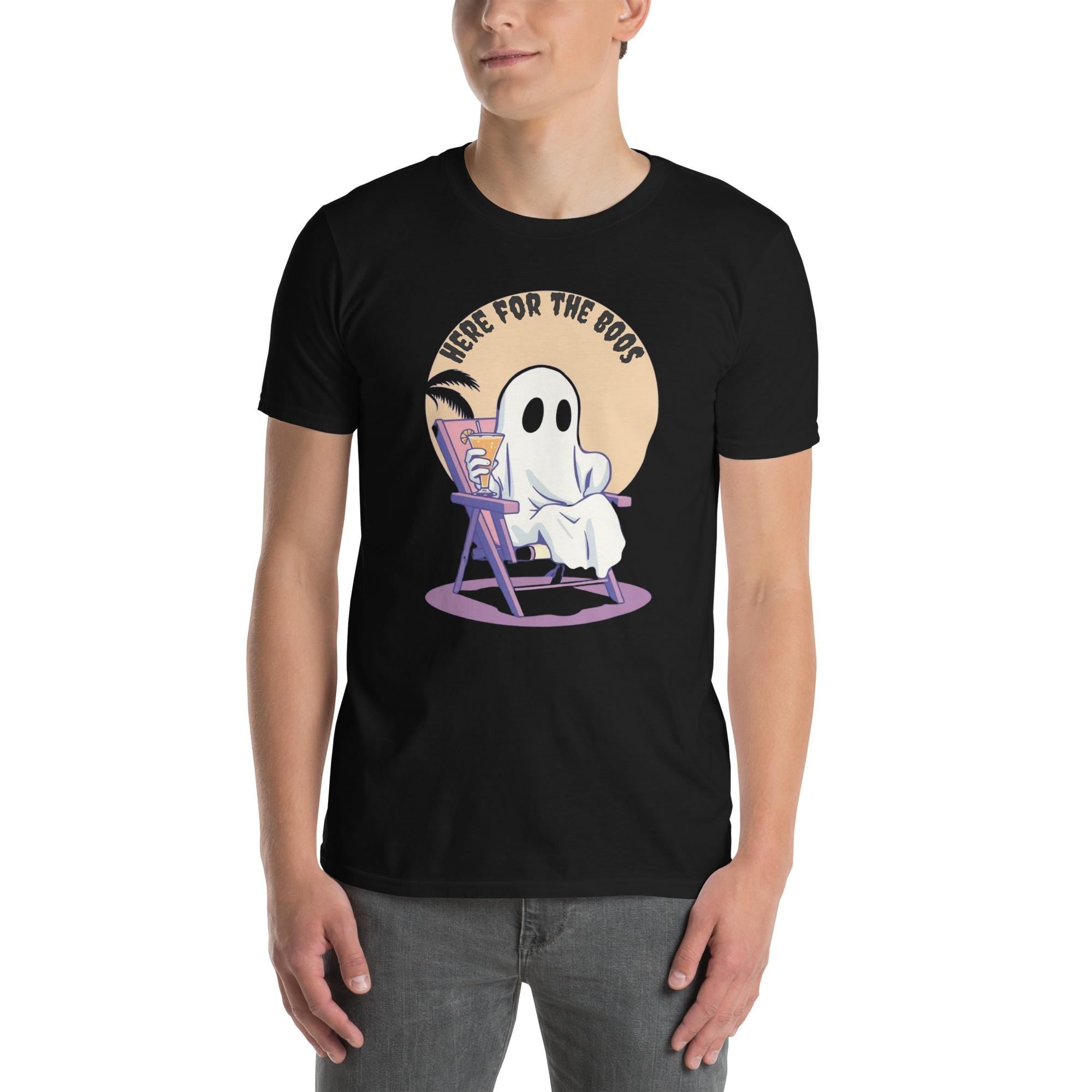 Here for the Boos Funny Soft Style T-Shirt, Halloween Shirt, Ghost Graphic Tee, Spooky Tee, Casual Halloween Tee, Boo Shirt, Halloween Gift