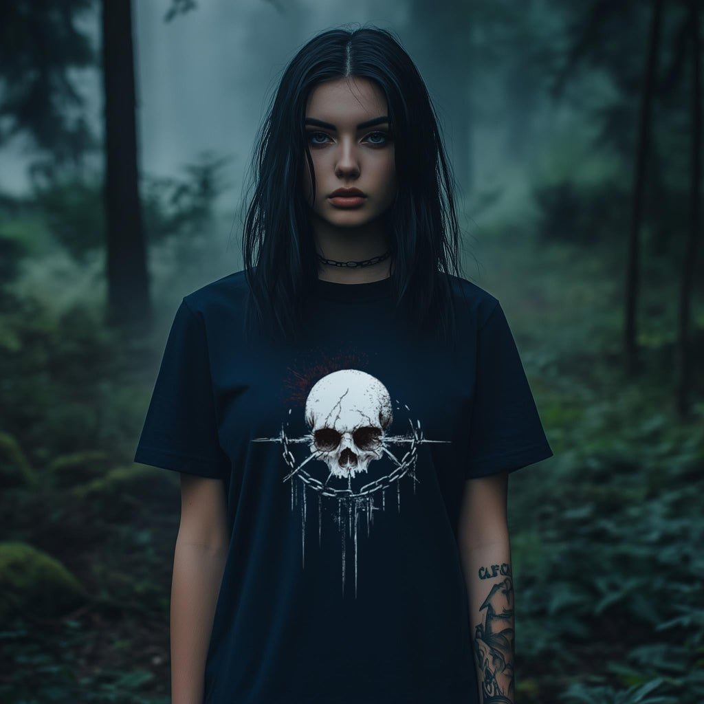 Gothic Skull Chain T-Shirt â€“ Horror Skeleton Shirt, Black Metal Alternative, Dark Academia, Folk Horror, Grunge & Weirdcore Gift Idea