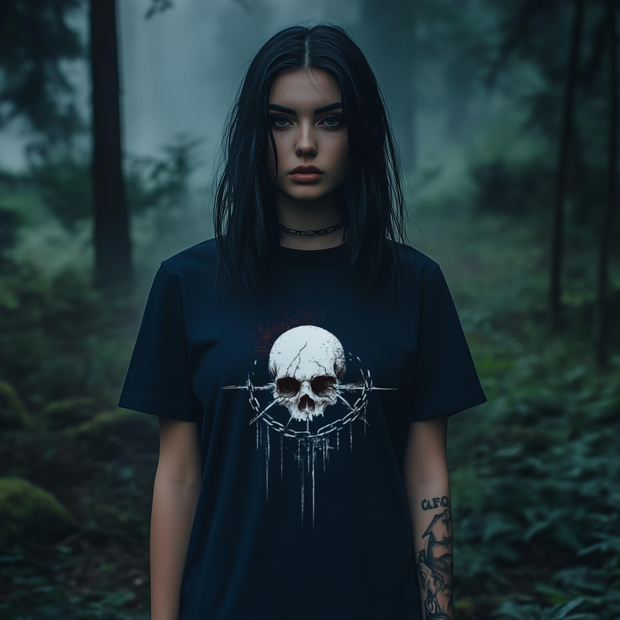 Gothic Skull Chain T-Shirt â€“ Horror Skeleton Shirt, Black Metal Alternative, Dark Academia, Folk Horror, Grunge & Weirdcore Gift Idea