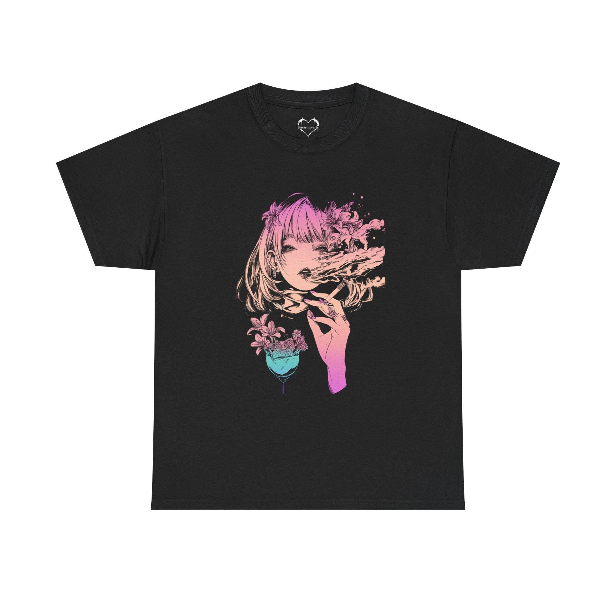 Smoke Girl Tee | Floral Tshirt | Graphic TShirt | Unisex Tee | Streetwear Clothing | Graphic Art | Multicolored Tee | Vintage | Gradient