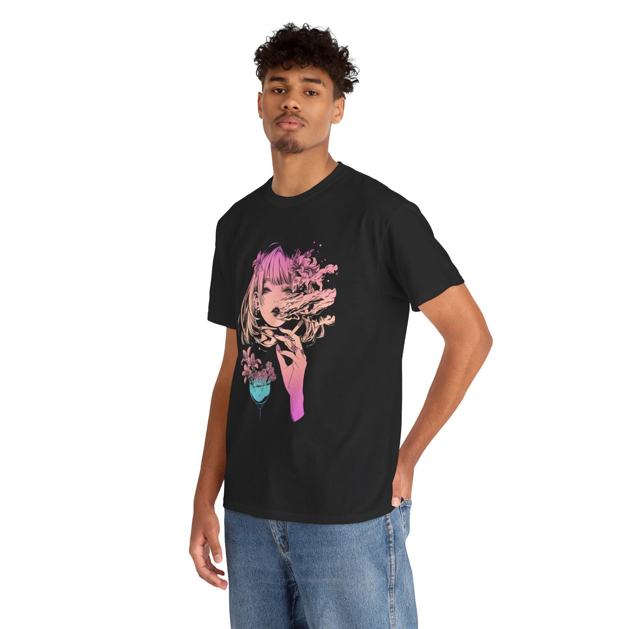 Smoke Girl Tee | Floral Tshirt | Graphic TShirt | Unisex Tee | Streetwear Clothing | Graphic Art | Multicolored Tee | Vintage | Gradient