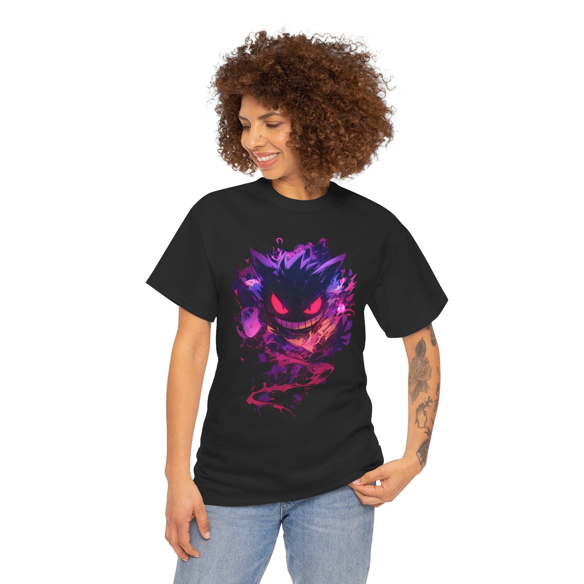 Spooky Gengar Shirt | Anime Graphic Tee | Unisex Tee | Streetwear Clothing | Japanese Art | Neon Graphic Art | Video Game Tees | Anime Shirt