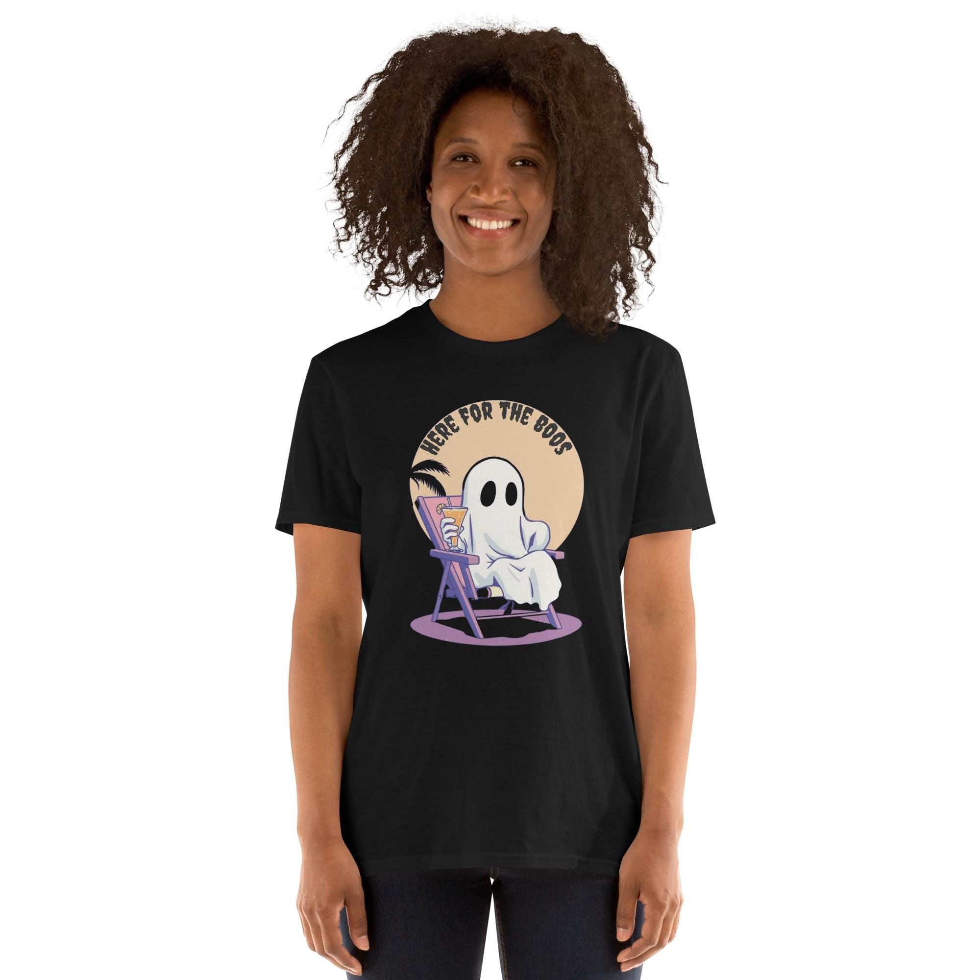 Here for the Boos Funny Soft Style T-Shirt, Halloween Shirt, Ghost Graphic Tee, Spooky Tee, Casual Halloween Tee, Boo Shirt, Halloween Gift