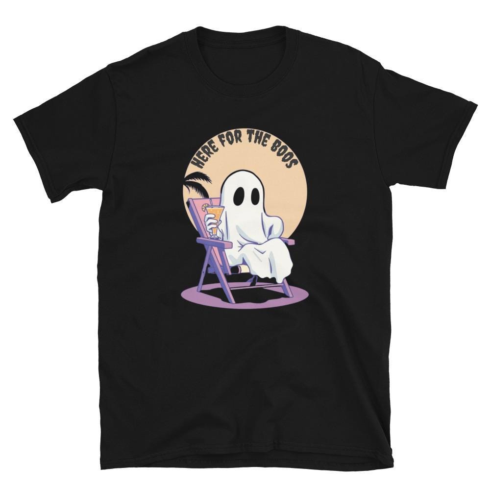 Here for the Boos Funny Soft Style T-Shirt, Halloween Shirt, Ghost Graphic Tee, Spooky Tee, Casual Halloween Tee, Boo Shirt, Halloween Gift
