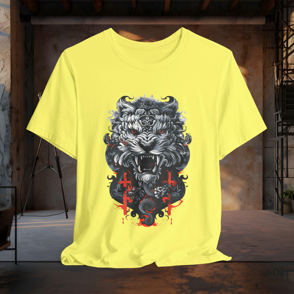 Fierce Tiger Graphic Tee, Japanese Tiger and Dragon T-Shirt | Dark Gothic Samurai Shirt | Tattoo Style Tiger Graphic Tee