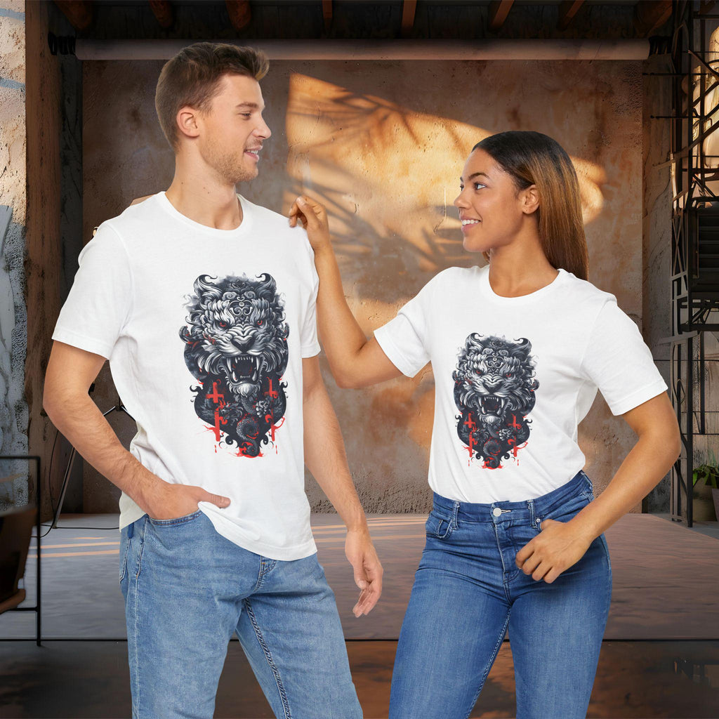Fierce Tiger Graphic Tee, Japanese Tiger and Dragon T-Shirt | Dark Gothic Samurai Shirt | Tattoo Style Tiger Graphic Tee
