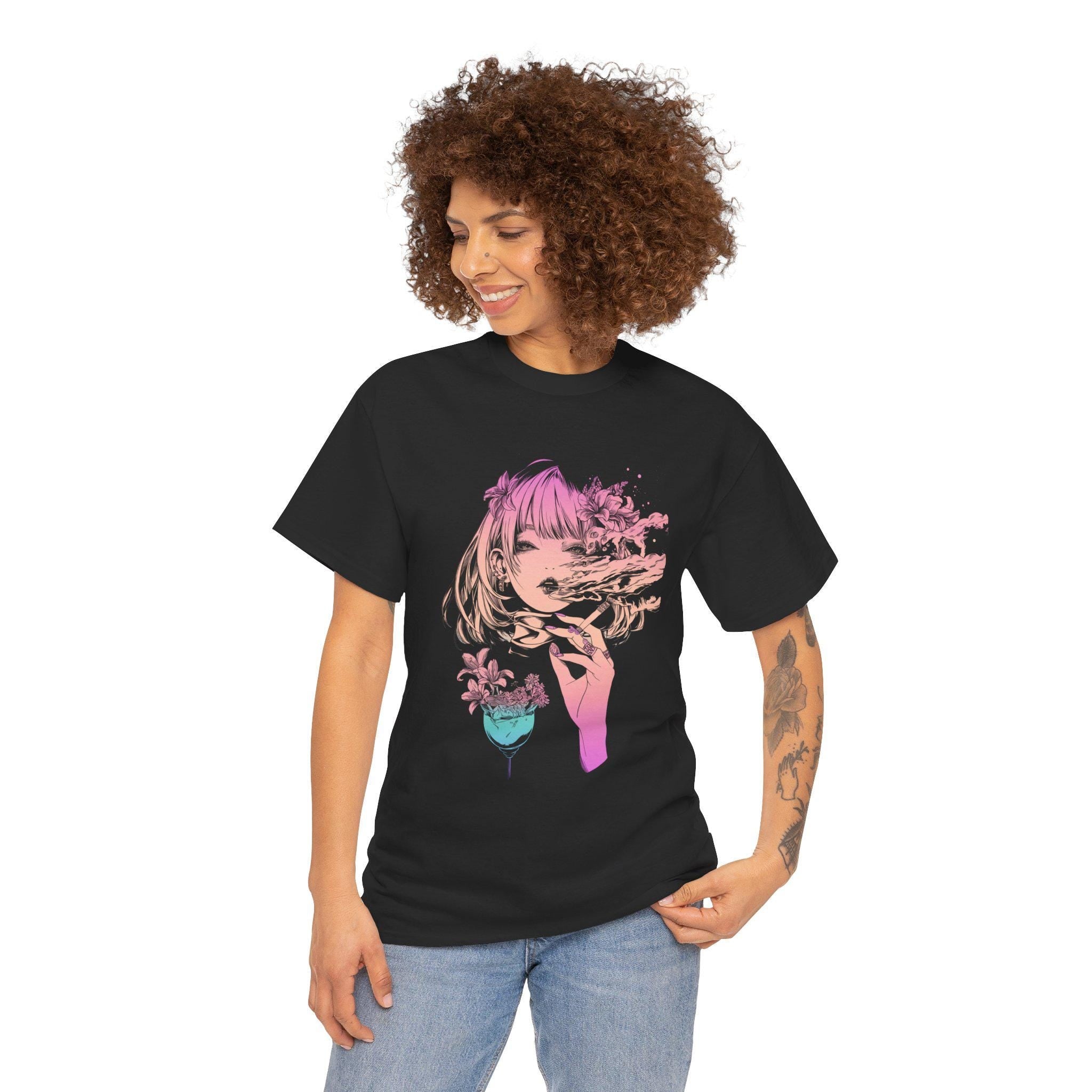 Smoke Girl Tee | Floral Tshirt | Graphic TShirt | Unisex Tee | Streetwear Clothing | Graphic Art | Multicolored Tee | Vintage | Gradient