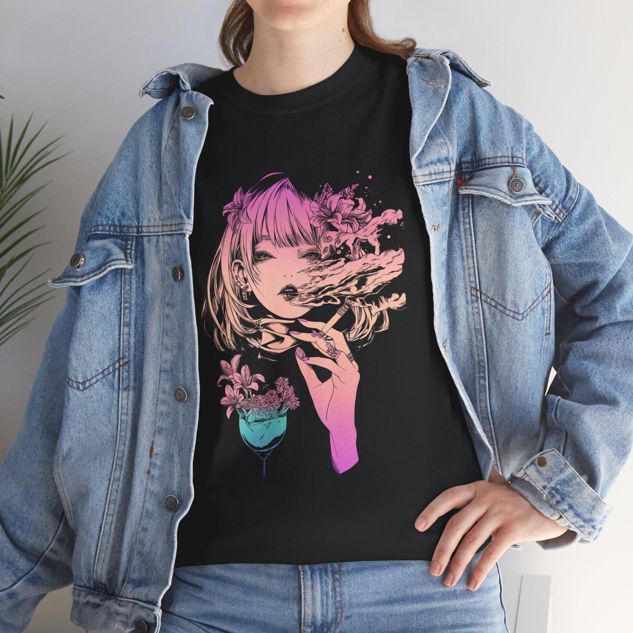 Smoke Girl Tee | Floral Tshirt | Graphic TShirt | Unisex Tee | Streetwear Clothing | Graphic Art | Multicolored Tee | Vintage | Gradient