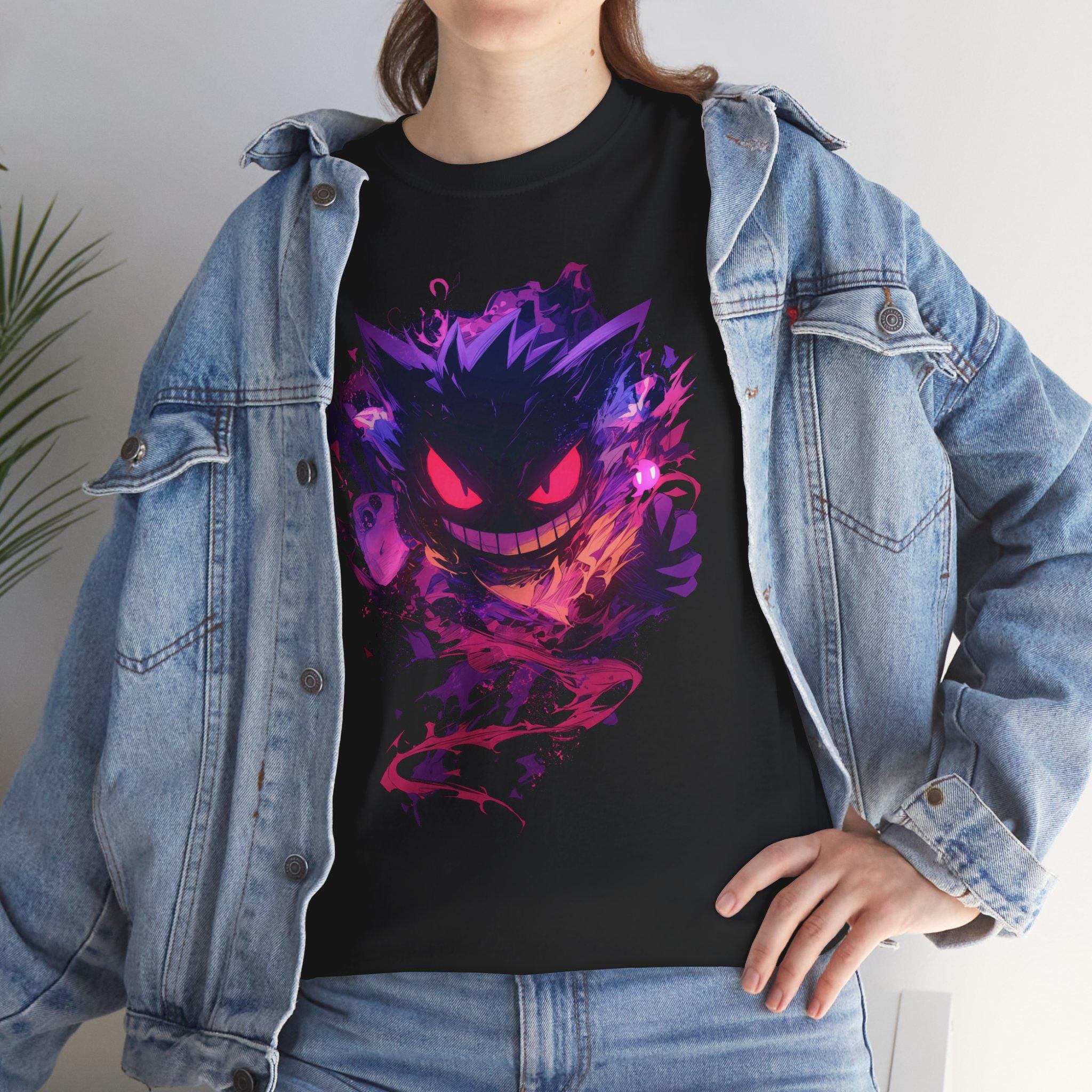 Spooky Gengar Shirt | Anime Graphic Tee | Unisex Tee | Streetwear Clothing | Japanese Art | Neon Graphic Art | Video Game Tees | Anime Shirt