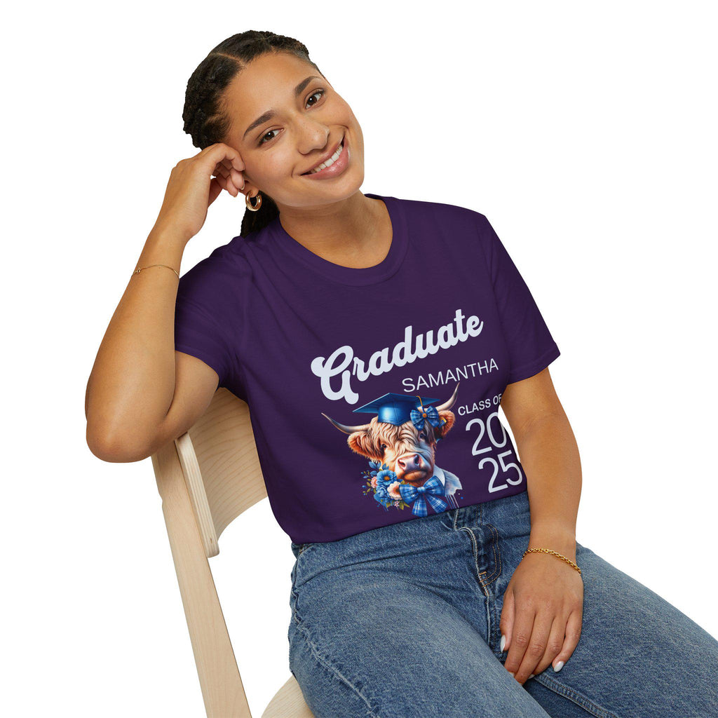 Graduation T-Shirt with Custom Name, Personalized Graduate Shirt, Graduation Gift, High School College Graduation Apparel, Coquette Bow Cow