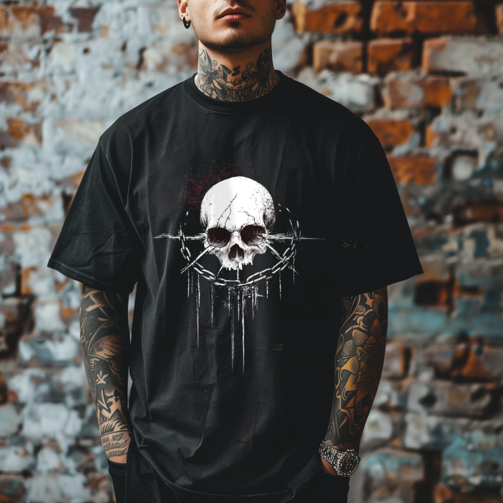 Gothic Skull Chain T-Shirt â€“ Horror Skeleton Shirt, Black Metal Alternative, Dark Academia, Folk Horror, Grunge & Weirdcore Gift Idea
