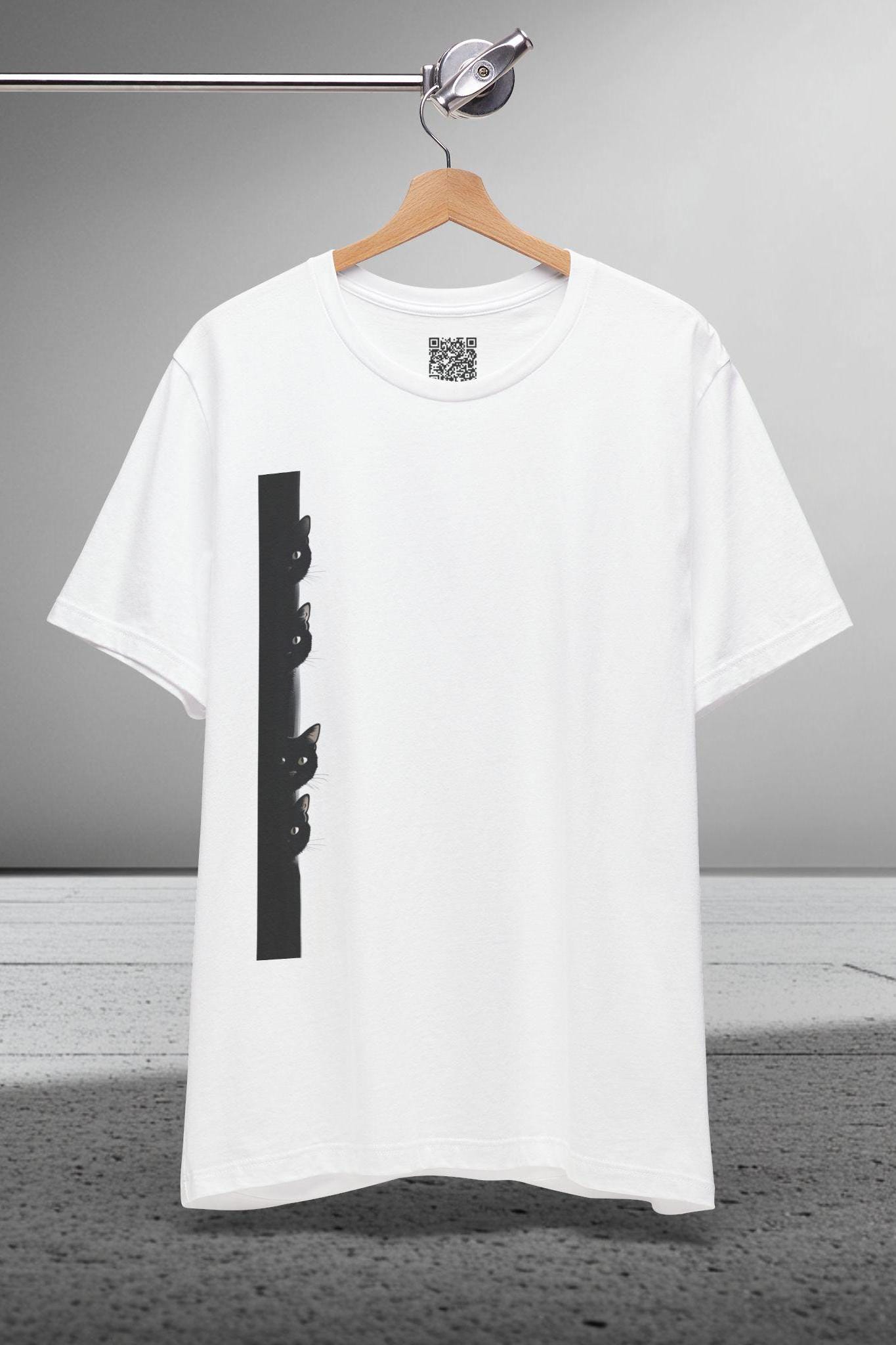 peeking cat shirt, Black Cats TShirt, Minimalist Cat Tee, Cute Gothic Apparel, Dark Aesthetic T-Shirt, Cat Fashion, Cats Apparel, Cat Lover.