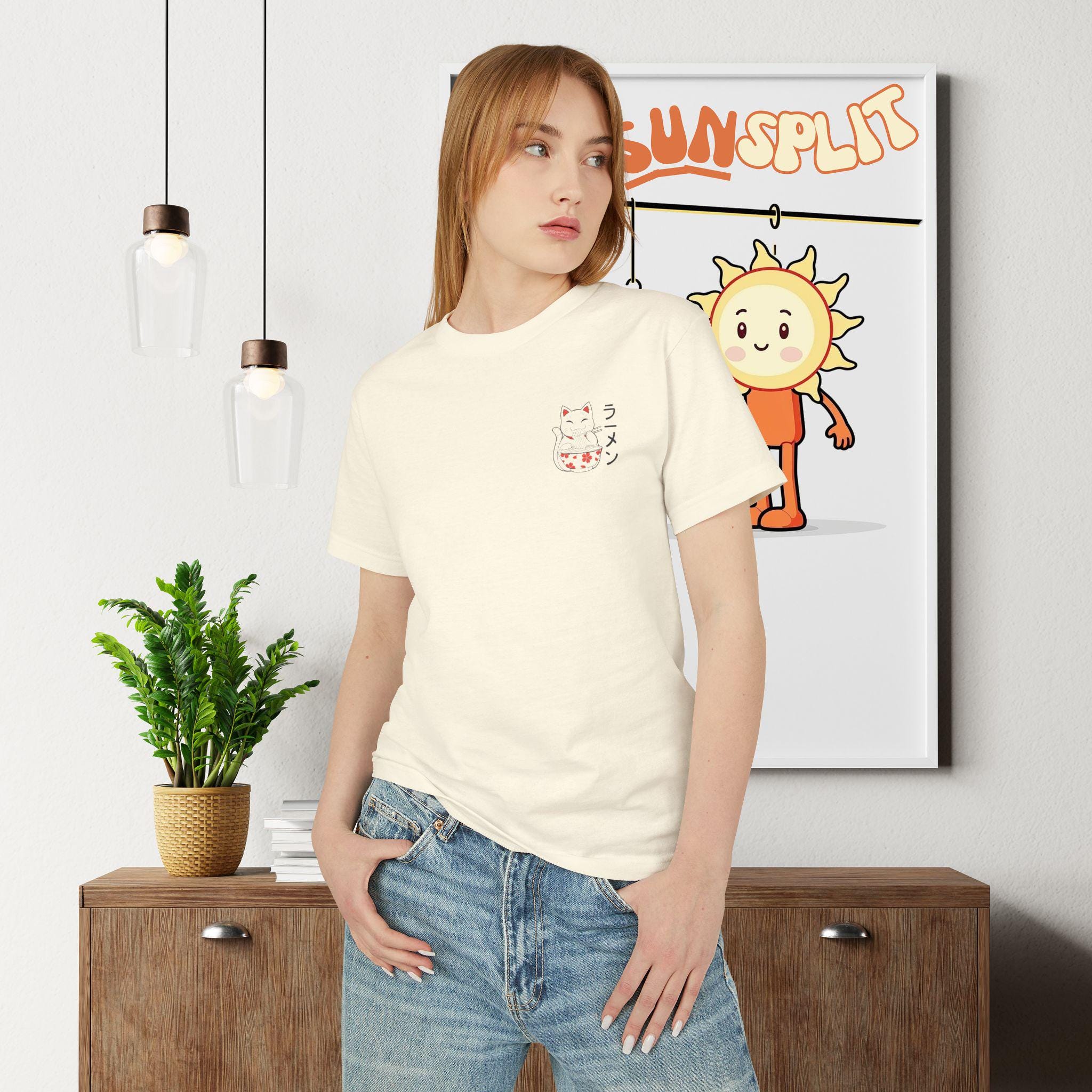 Cute Ramen Cat Tshirt, Japanese Kawaii Cat T-Shirt, Unisex Cotton Tshirt