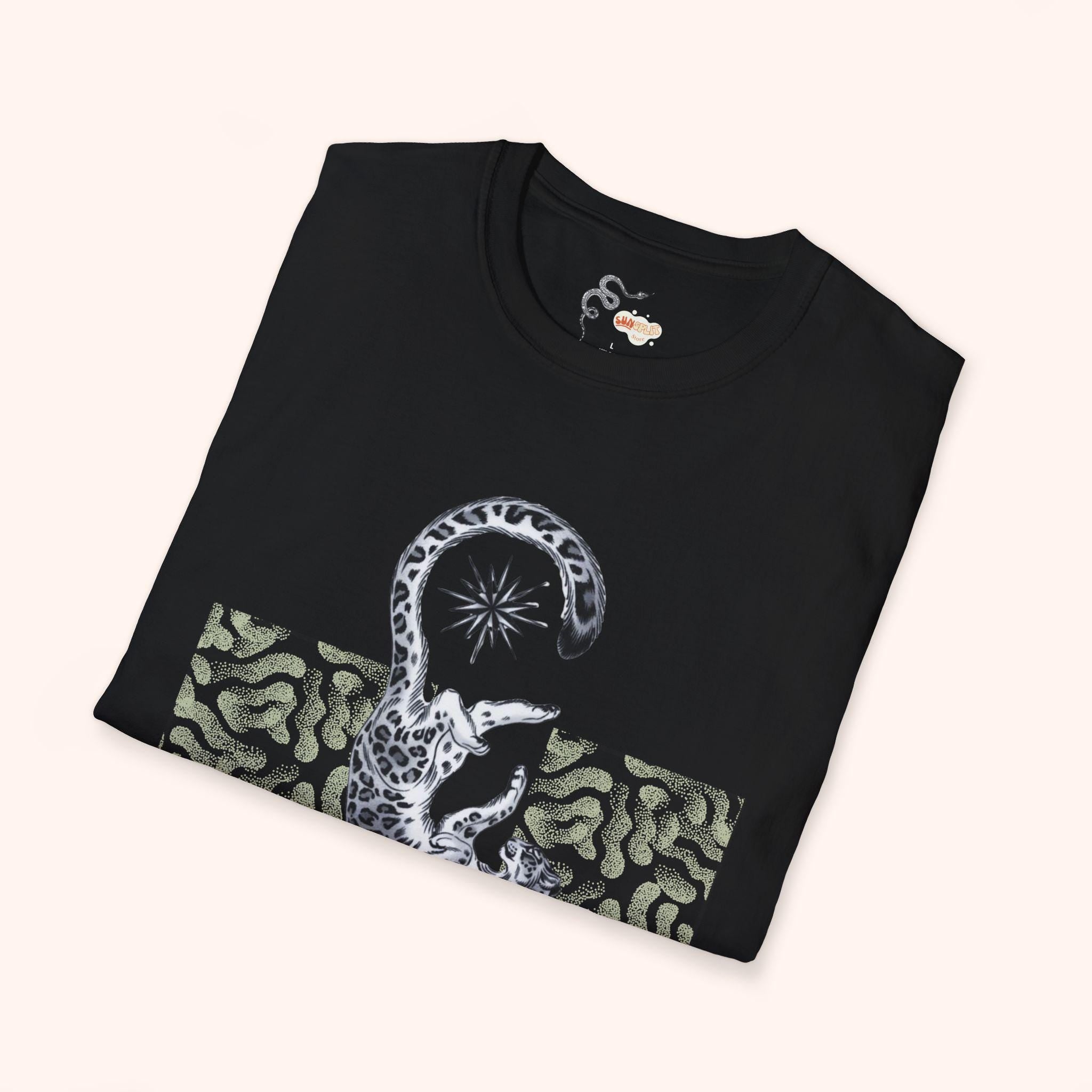Chic Leopard Unisex Softstyle T-Shirt with 'RATE' Graphic, Casual Wear, Gift Idea, Everyday Comfort, Trendy Style, Summer Essential