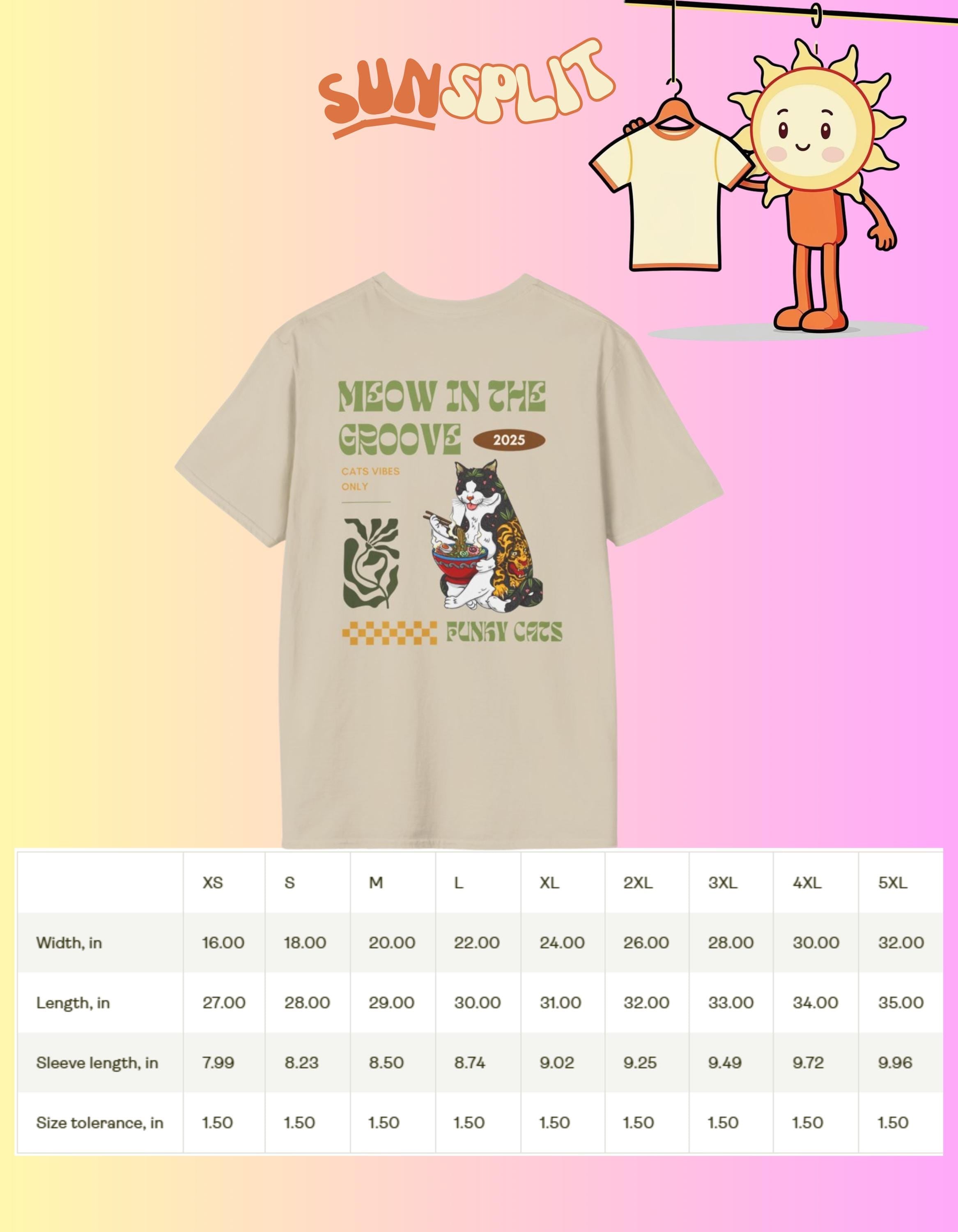 Cute Cat Ramen T-Shirt, Meow in the Groove, Funny Cats Gift, Pet Lover Apparel, Cat Mom Gift