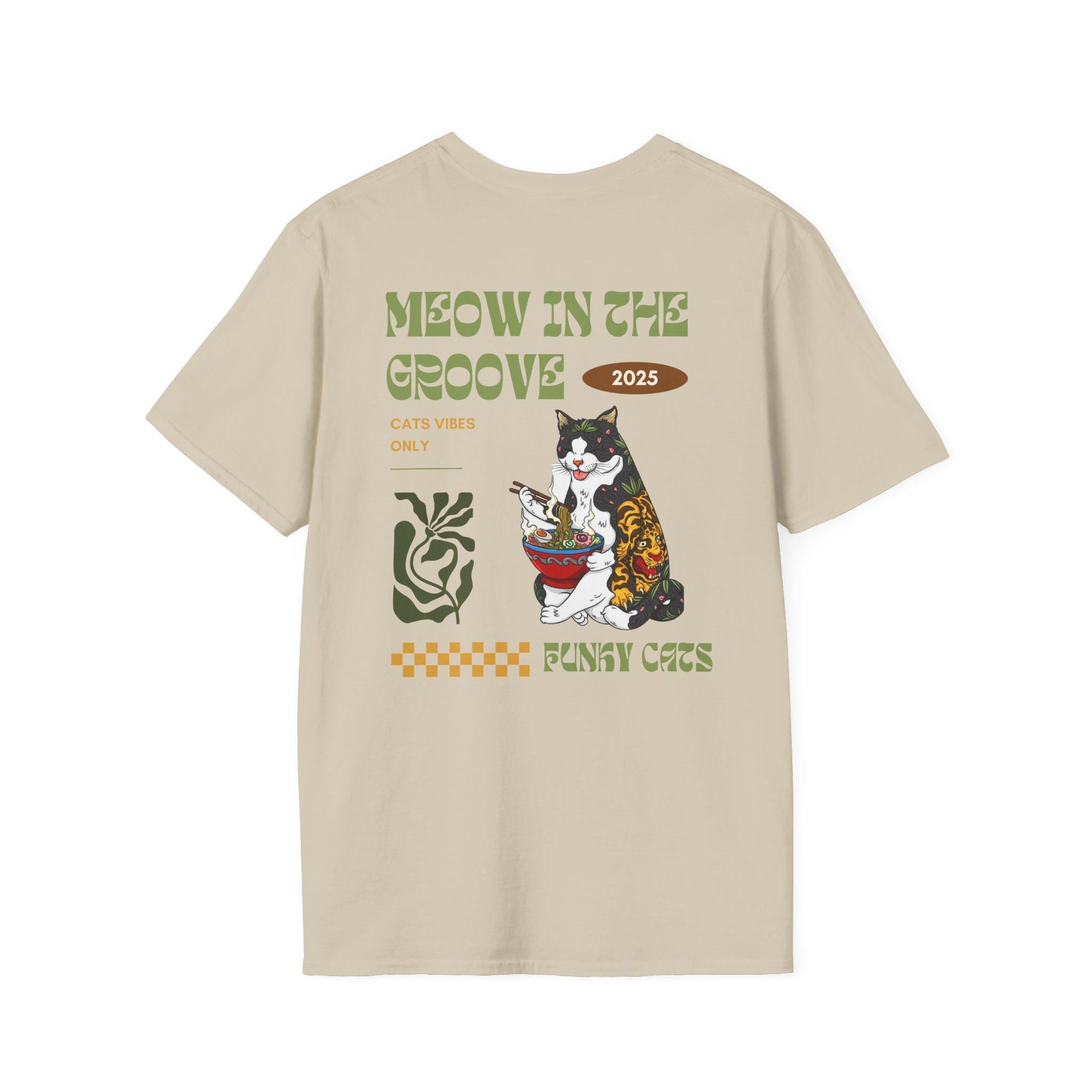 Cute Cat Ramen T-Shirt, Meow in the Groove, Funny Cats Gift, Pet Lover Apparel, Cat Mom Gift