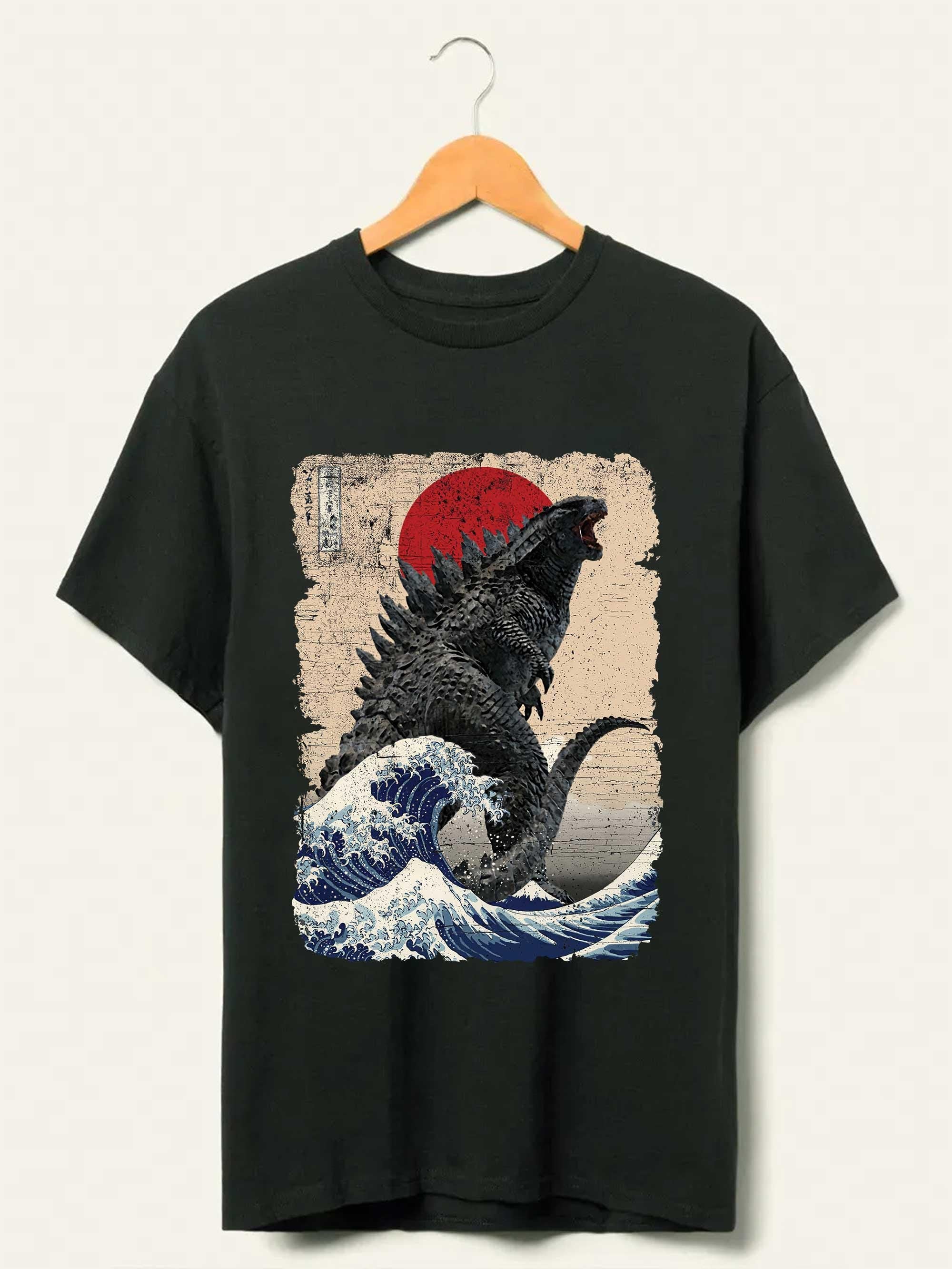Vintage Japanese Godzilla Great Wave T-Shirt, Godzilla and the Wave Youth Shirt, King of the Monsters Adult Youth Kids Shirt
