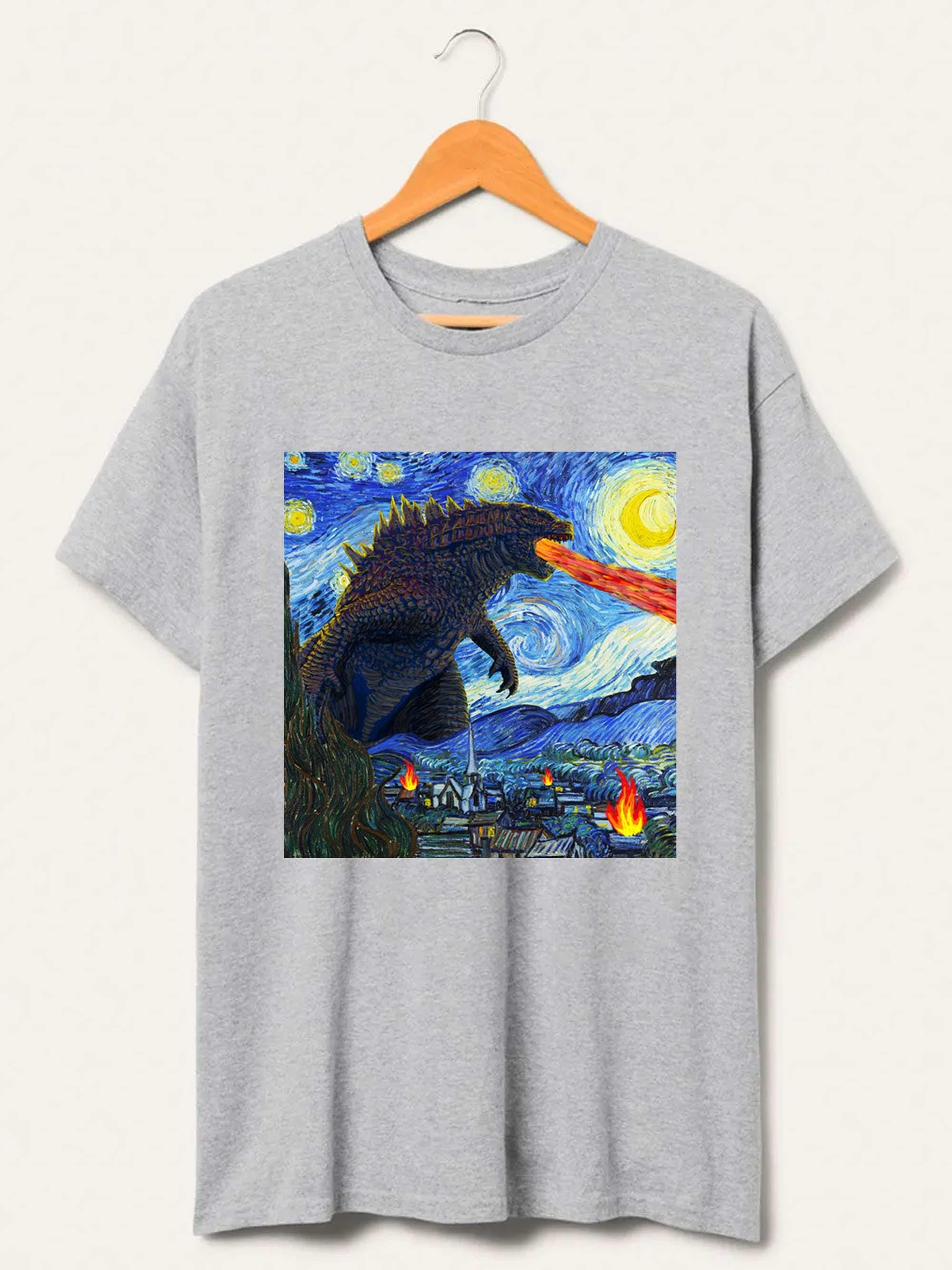 Vintage Godzilla Starry Night Shirt, Godzilla Van Gogh Starry Night Youth Kid's Shirt, Monster Sweatshirt, Dadzilla Shirt, Monsters Shirt