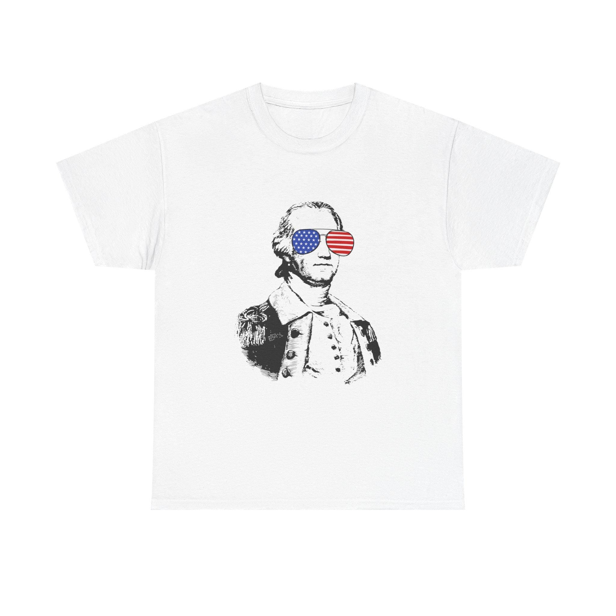 George Washington USA Sunglasses Unisex Tee, 4th of July American Pride Shirt, Patriotic US Flag Top, Independence Day Apparel, Presidents
